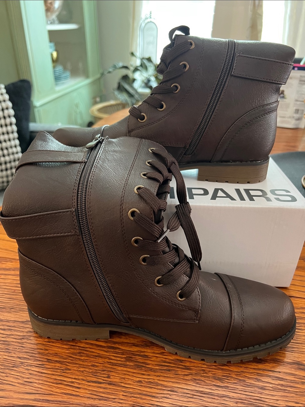 NWT! Dream Pairs Dark Brown Lace-Up Ankle Boots with Side Zip